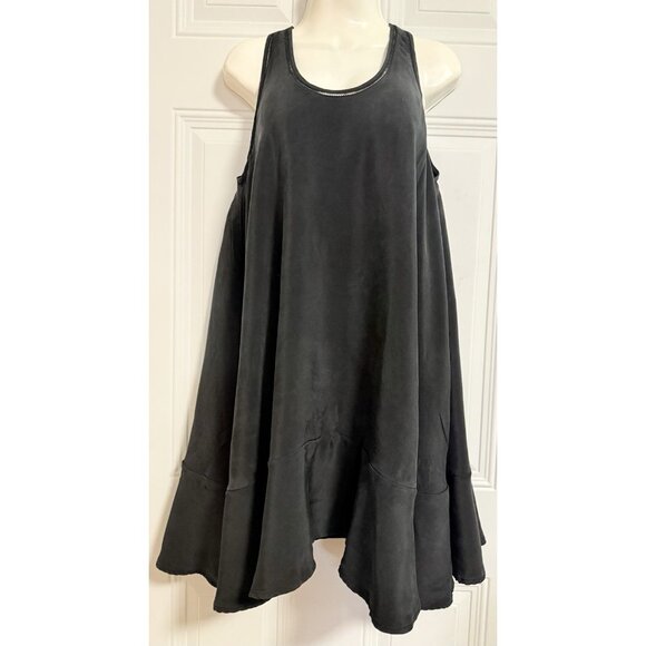 3.1 Black Flowy Lagenlook Dress Minimal Matte Sheen Fairy Whimsy Tier Relaxed - Picture 4 of 5